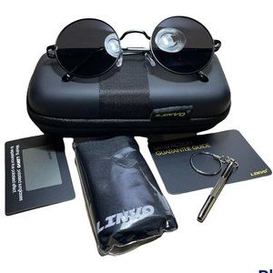 Linvo Polarized Round Hippie Sunglasses Women Men  -  Black